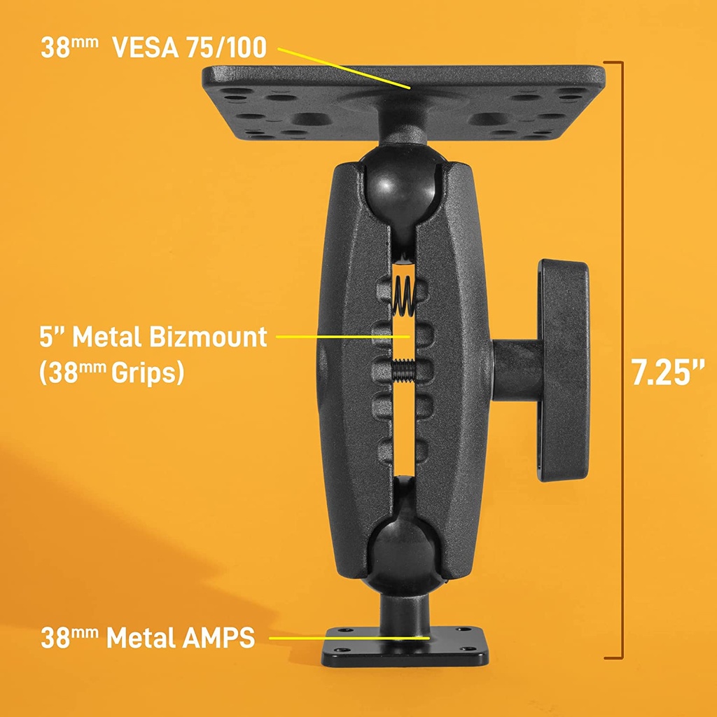 iBOLT 38mm / 1.5 inch Metal AMPS to VESA 75 x 75 / VESA 100 x 100 5 inch Dual Ball Mount