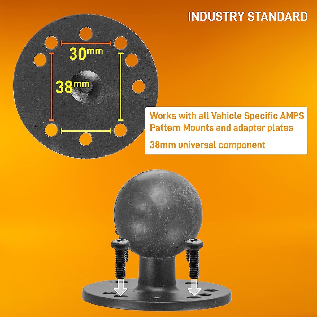 iBolt 38mm / 1.5 inch Metal Circular AMPS Pattern to ¼ 20” Composite Camera Screw Dual Ball Mount- Featuring a 8.5-inch Metal 38mm Bizmount Arm
