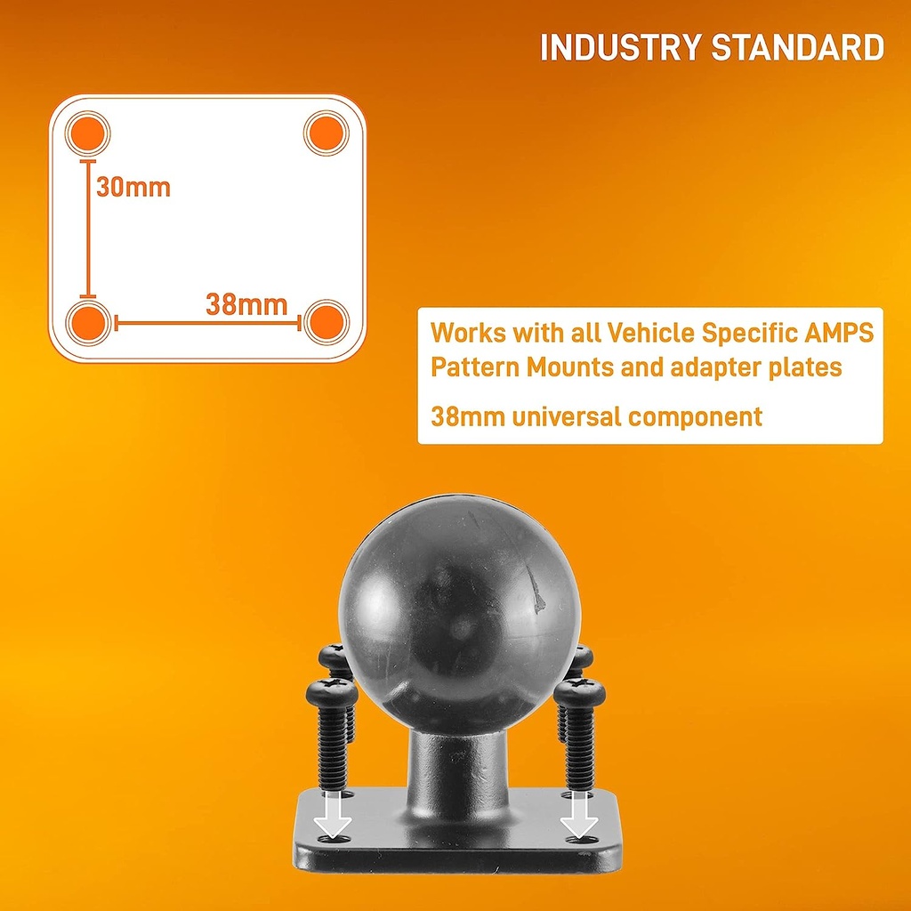 iBolt 38mm / 1.5 inch Metal Rectangular AMPS Pattern to ¼ 20” Composite Camera Screw Dual Ball Mount- Featuring a 5-inch Metal 38mm Bizmount Arm