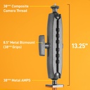 iBolt 38mm / 1.5 inch Metal Rectangular AMPS Pattern to ¼ 20” Composite Camera Screw Dual Ball Mount- Featuring a 8.5-inch Aluminum 38mm Bizmount Arm