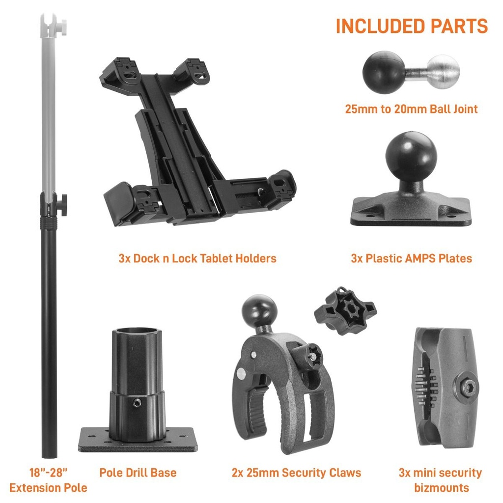 iBOLT Dock’n Lock Point of Purchase Locking Drill Base Mount - with 3 Tablet Holders