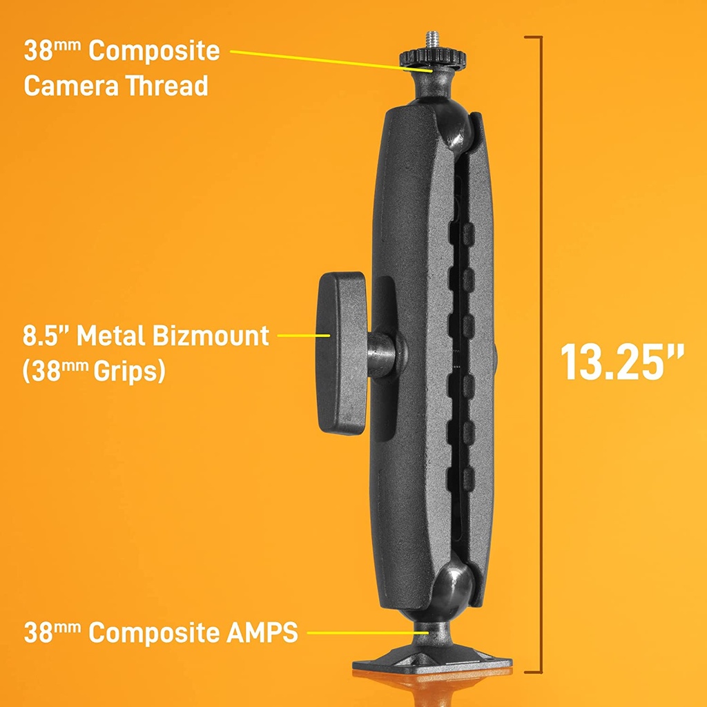 iBolt 38mm / 1.5 inch Composite Rectangular AMPS Pattern to ¼ 20” Composite Camera Screw Dual Ball Mount