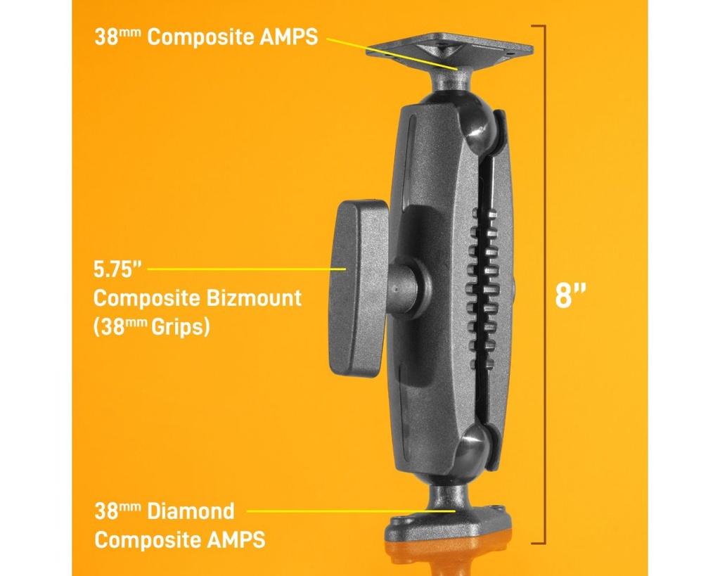 iBOLT 38mm / 1.5 inch Composite Rectangular AMPS to Composite Diamond AMPS Drill Base Mount